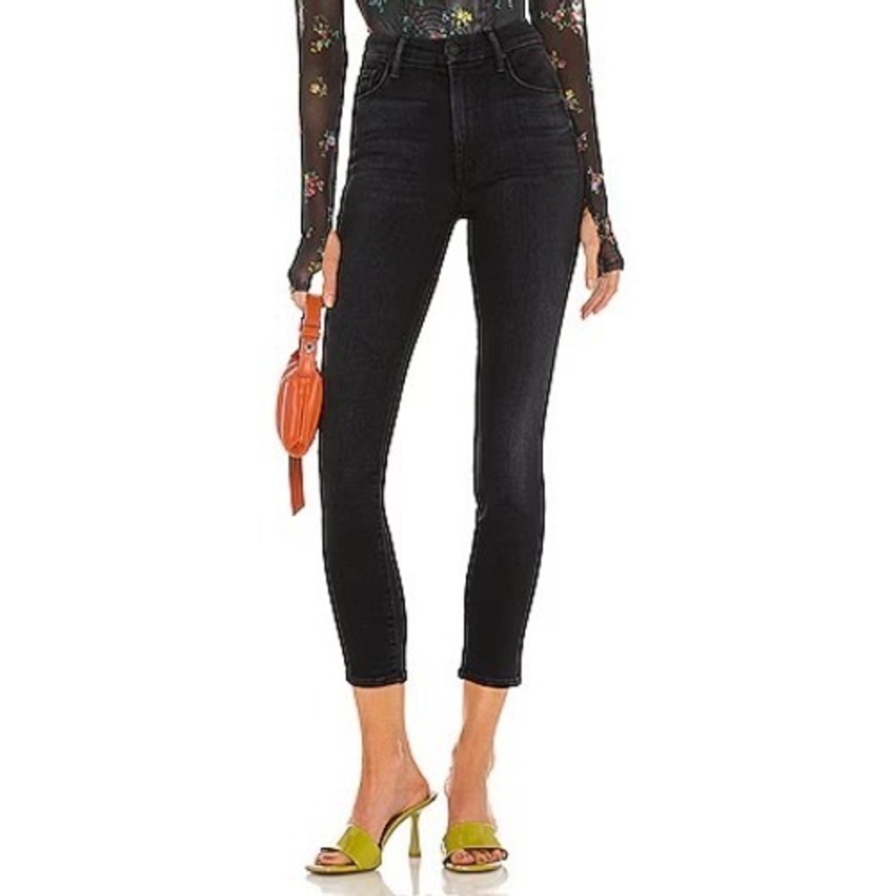 MOTHER High Waisted Looker Ankle Jeans Encounters At Night Black Size 26 Skinny